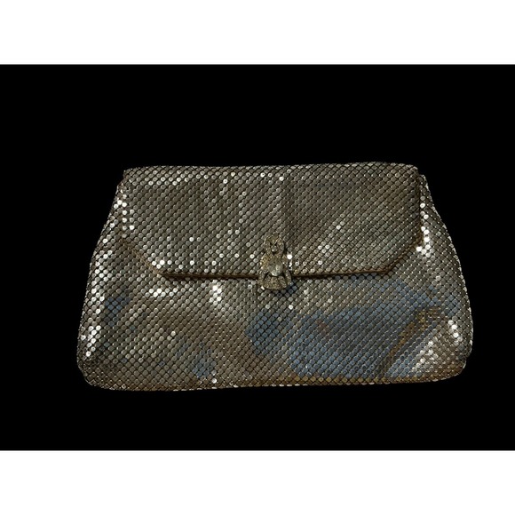 Whiting & Davis Handbags - Vintage Whiting & Davis Champagne Mesh Clutch Rhinestone Clasp Evening Bag